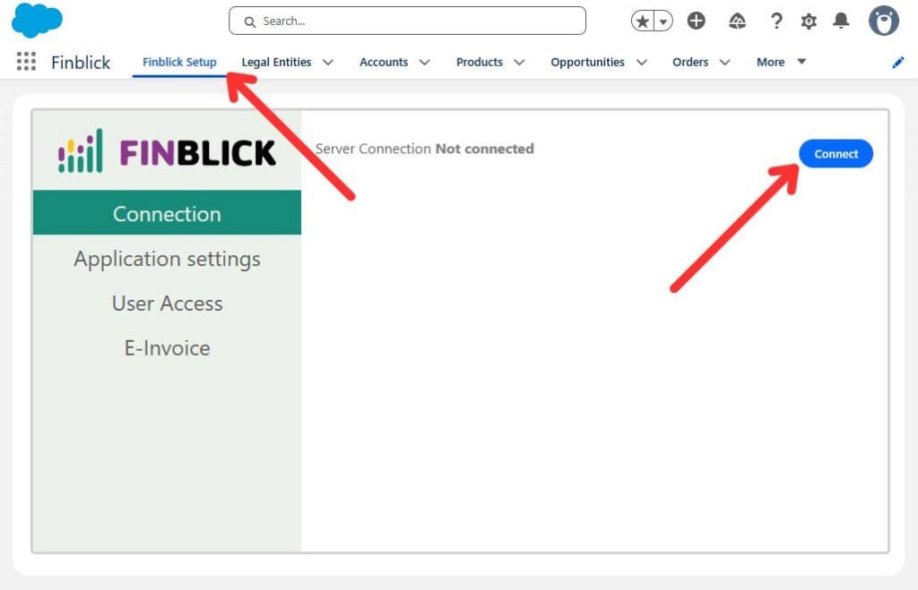 Establishing a connection with the Finblick server