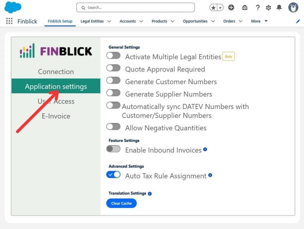 Finblick application settings