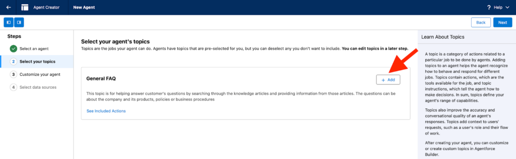 Select topics for an agent