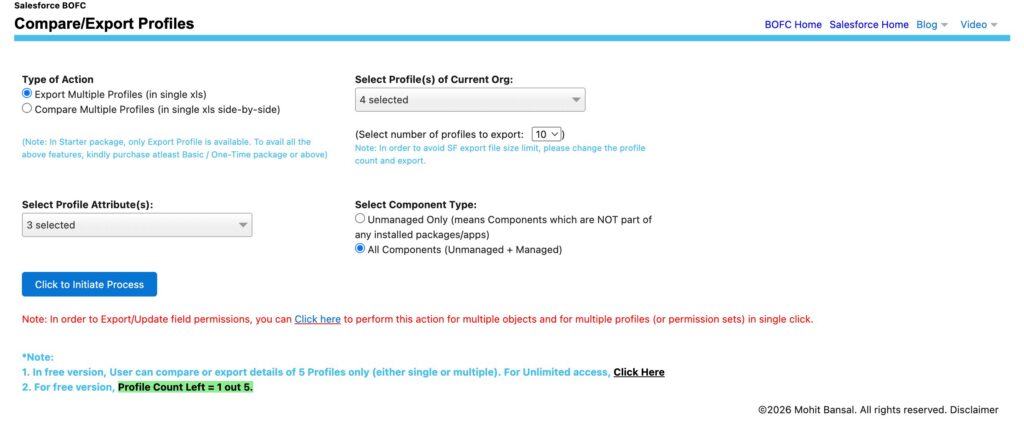 BOFC Profile Export Configuration Page