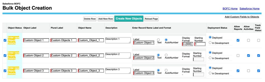 Bulk Object Creation in BOFC
