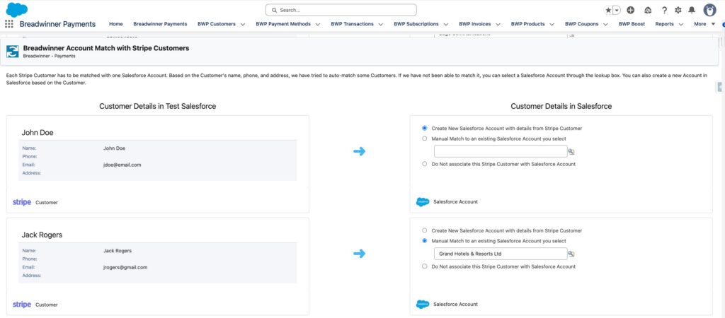 Account Match with Stripe Customers