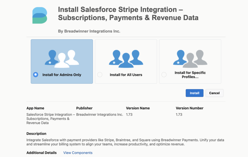 AppExchange Installation Access Selection Screen