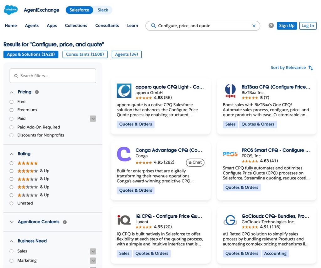 Configure, price, and quote tools on AppExchange