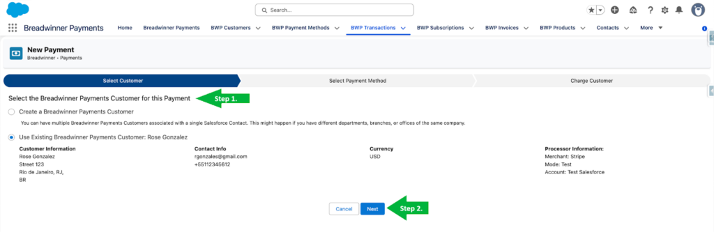 Guided Wizard: Creating a New Transaction from the Contact Page