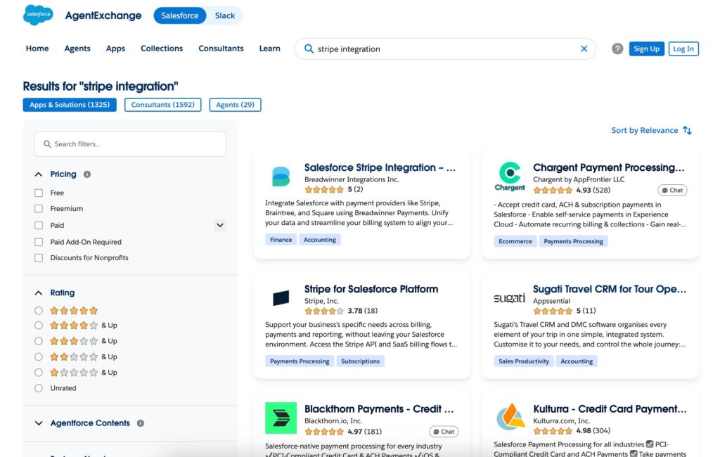 Stripe Integration Search Result on AppExchange