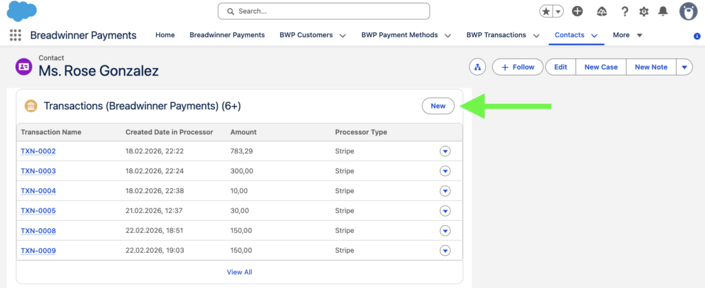 Transactions Related List on the Contact Page