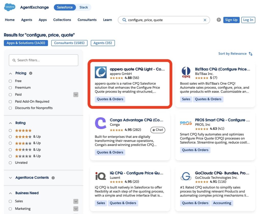 configure, price, quote on AppExchange