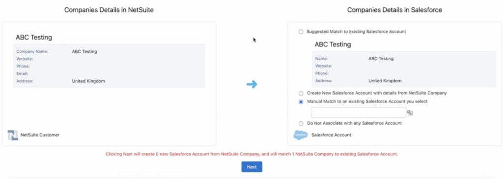 Account match for companies