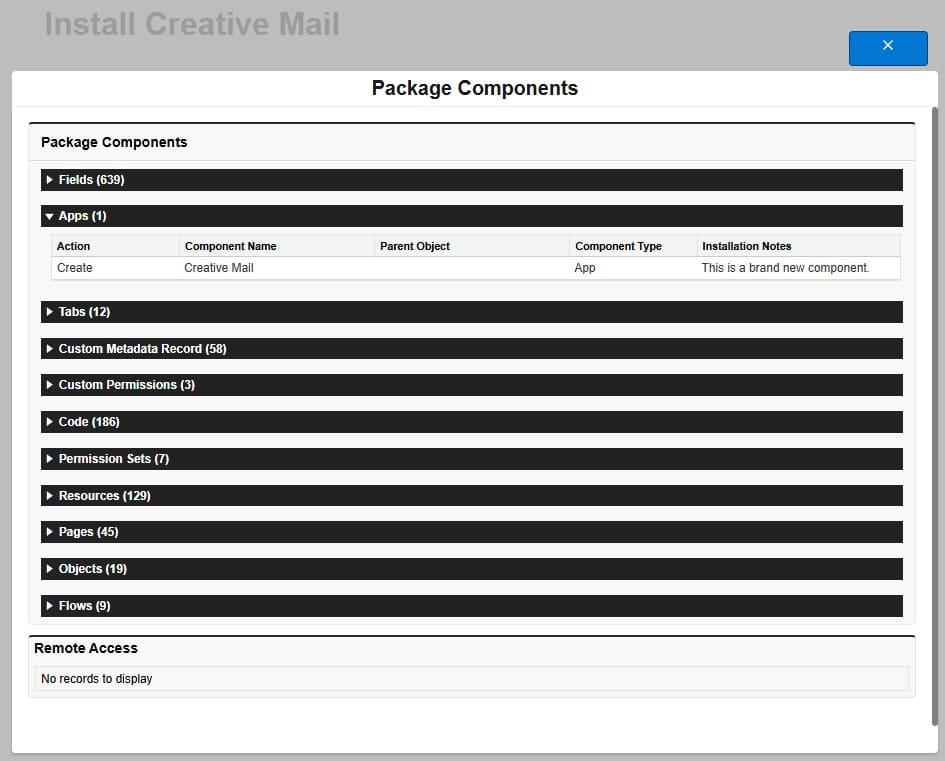 Components of the installation package