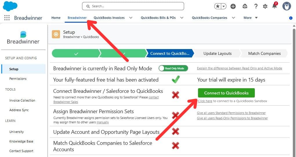 Connecting to QuickBooks in Breadwinner app