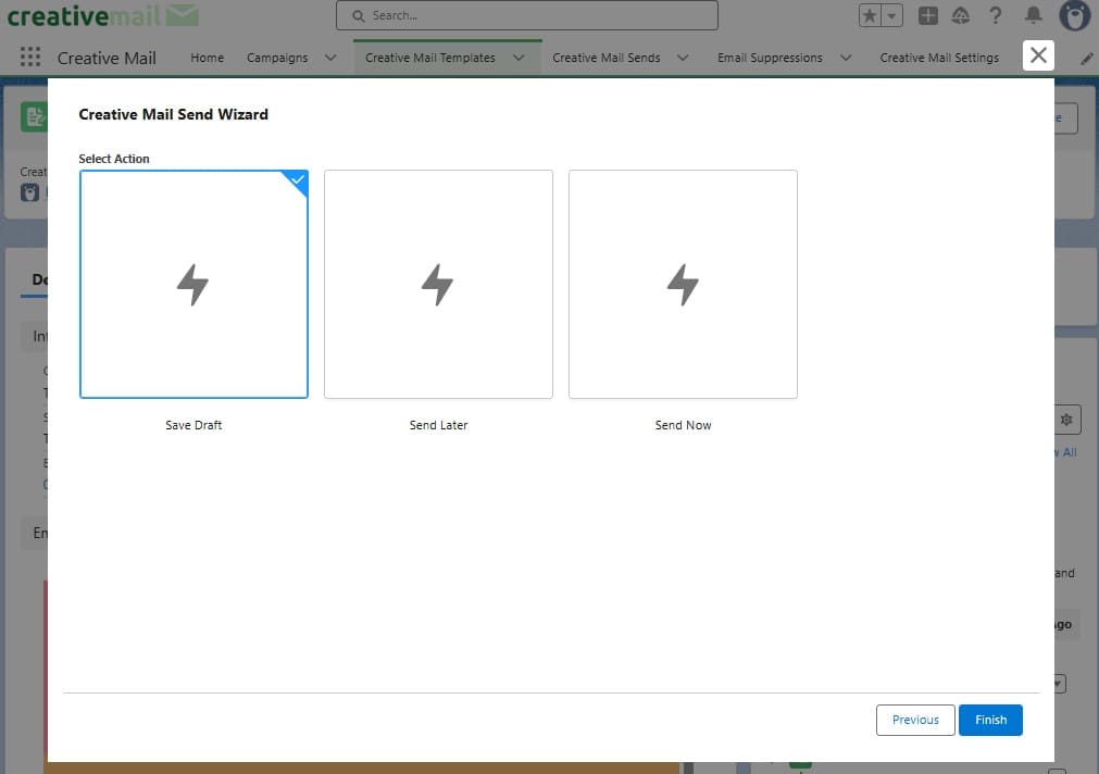 Creative Mail Send Wizard with Save Draft, Send Later, and Send Now optio
