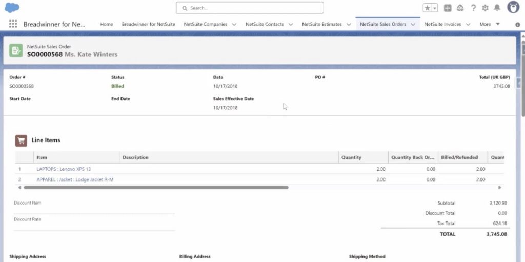 NetSuite Sales Order