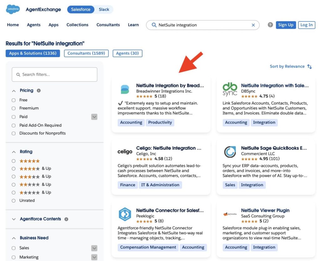 NetSuite integration on Appexchange