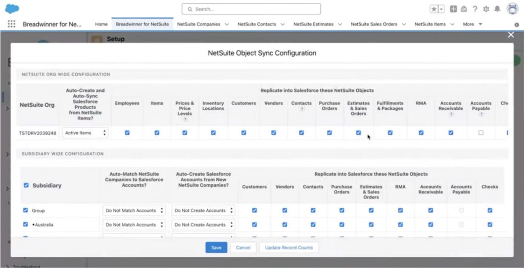 NetSuite object sync