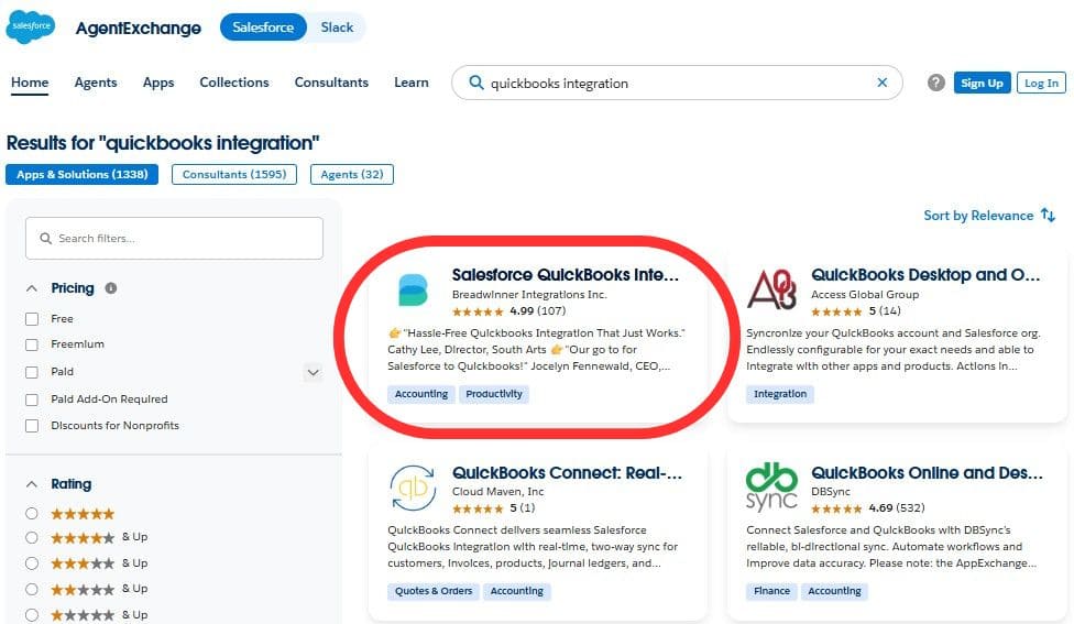 QuickBooks integration solution on AppExchange