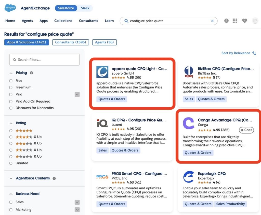 configure price quote tools on AppExchange