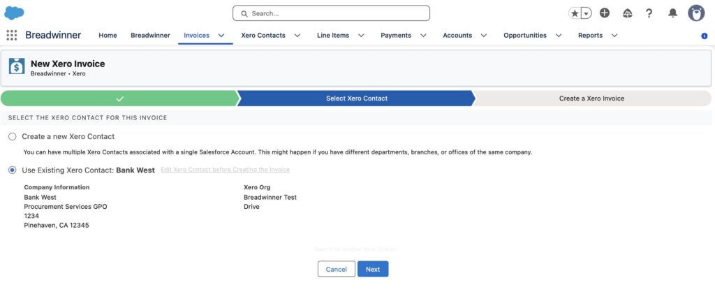 New Xero Invoice