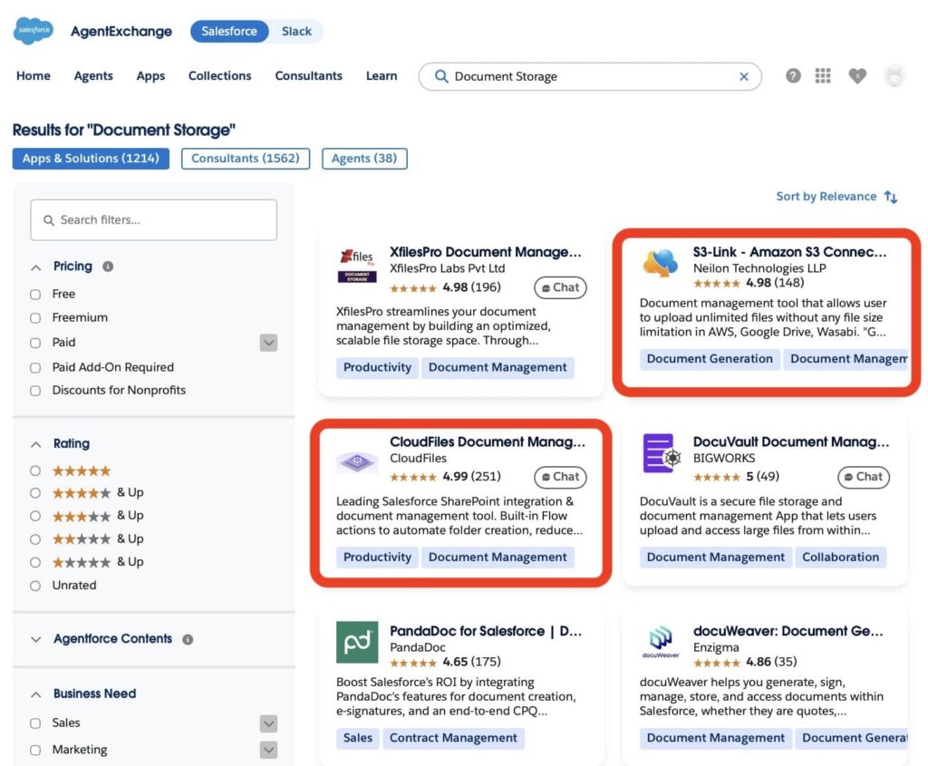 Document Storage tools on AppExchange