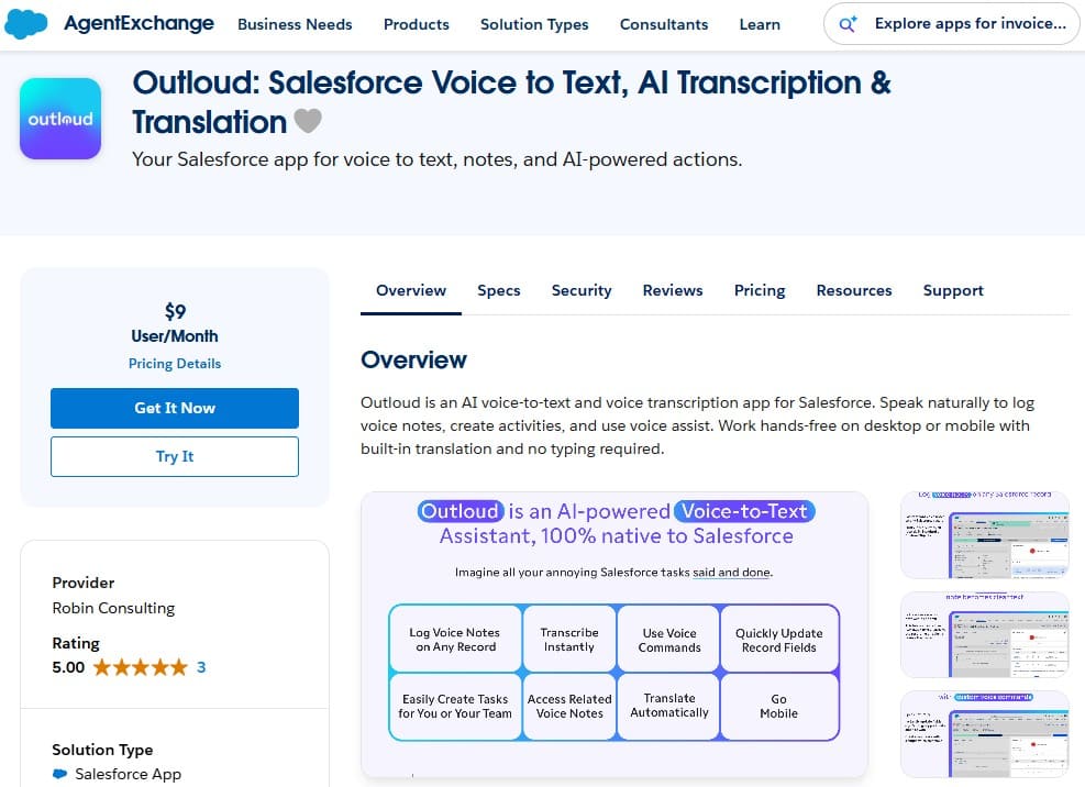Outloud Salesforce Voice to Text, AI Transcription & Translation