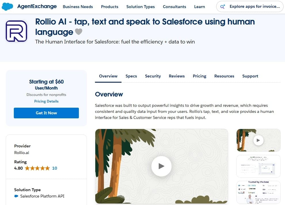 Rollio AI - tap, text and speak to Salesforce using human language